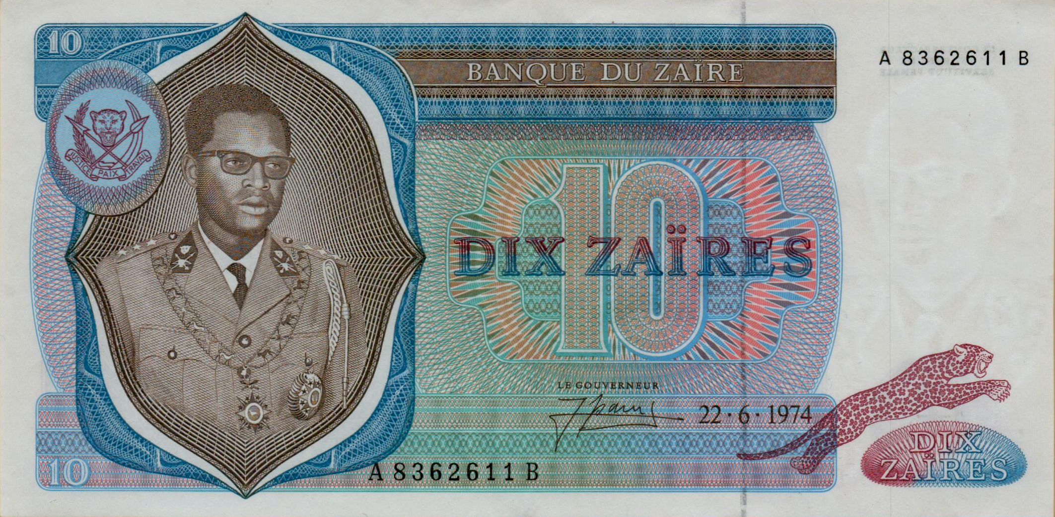 Zaire 10 1974 UNC- P-23/a